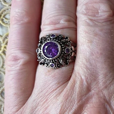 Meditation Amethyst Flower Silver Ring✨