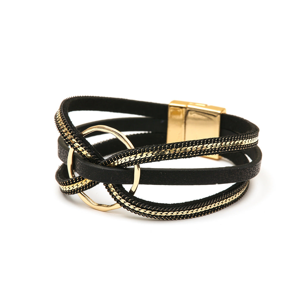 Round Ring Cross Leather  Bracelet