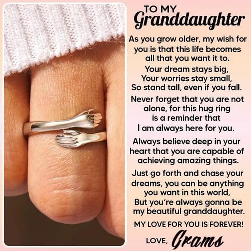 To Granddaughter -925 Sterling Silver Hug Ring (Adjustable - One Size Fits All)