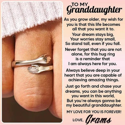 To Granddaughter -925 Sterling Silver Hug Ring (Adjustable - One Size Fits All)