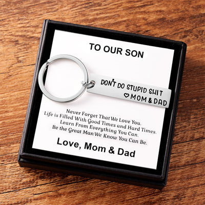 Don't Do Stupid Funny Keychain Gift Box Set for Son and Daughter