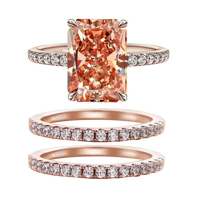 925 Sterling Silver Classic Luxury Rectangle Shiny 5A Transparent Zirconia Ring Ladies Wedding Engagement Jewelry Gift