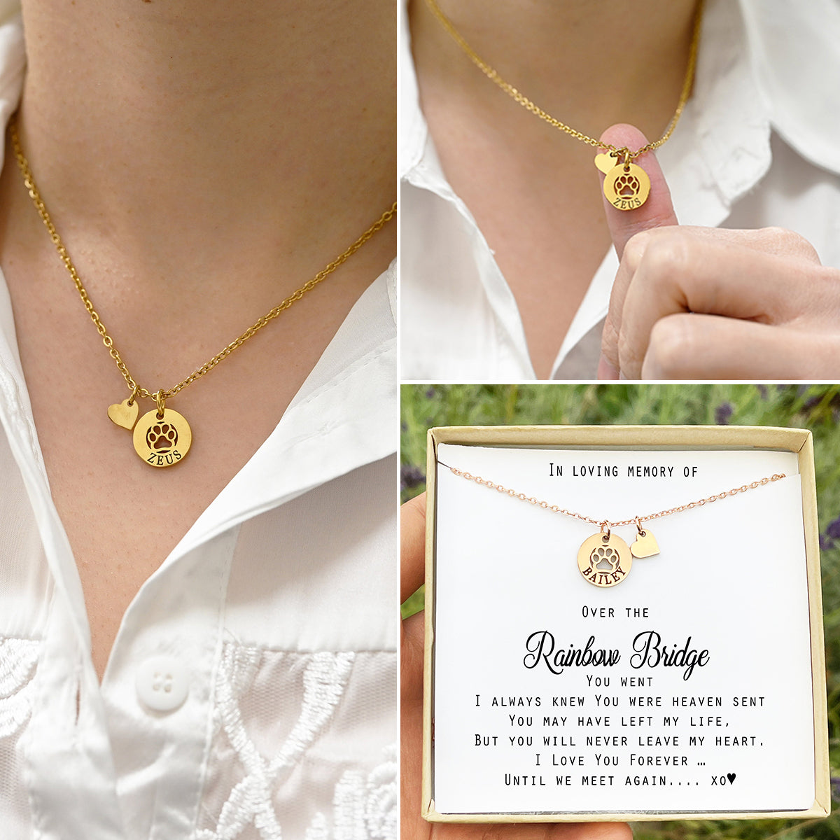 Personalized Rainbow Bridge Paw Necklace