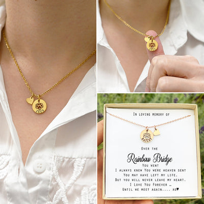 Personalized Rainbow Bridge Paw Necklace