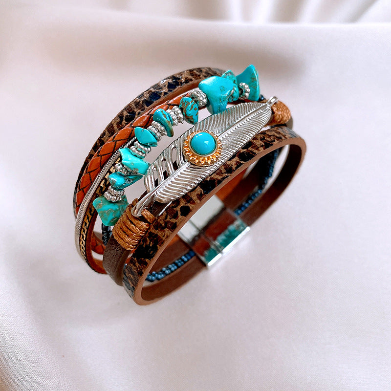 Woven Magnetic Leather  Bracelet