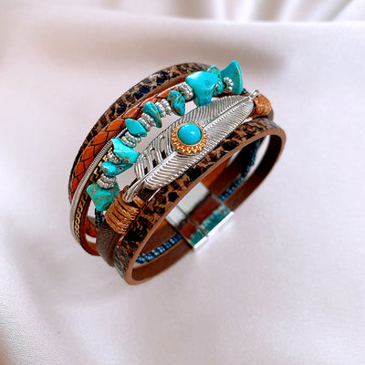 Woven Magnetic Leather  Bracelet