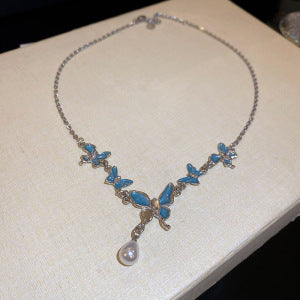 Blue Butterfly Pearl Necklace