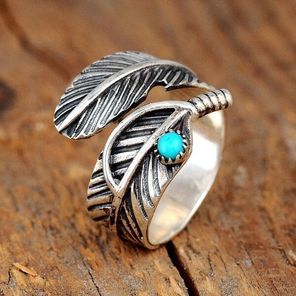 🔥🔥Last Day 49% OFF🎁Boho Feather Turquoise Adjustable Ring