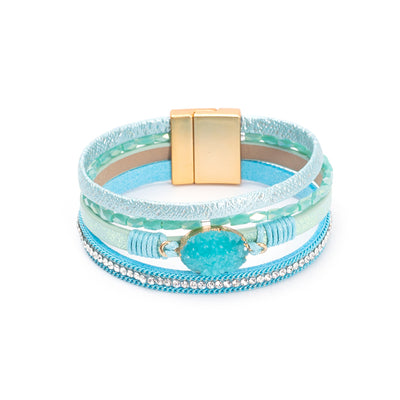 Crystal Studded Bead Magnetic  Bracelet