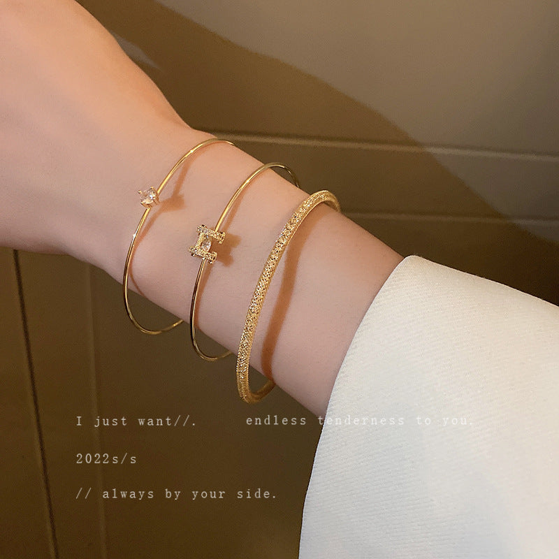 Gold  Zircon Open Bracelet