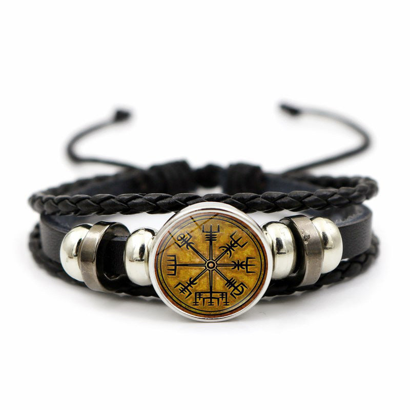 Viking Compass Rune Leather Bracelet