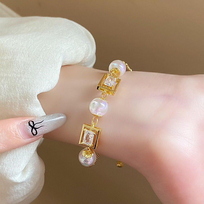 Zircon Square Mermaid  Pearl  Bracelet