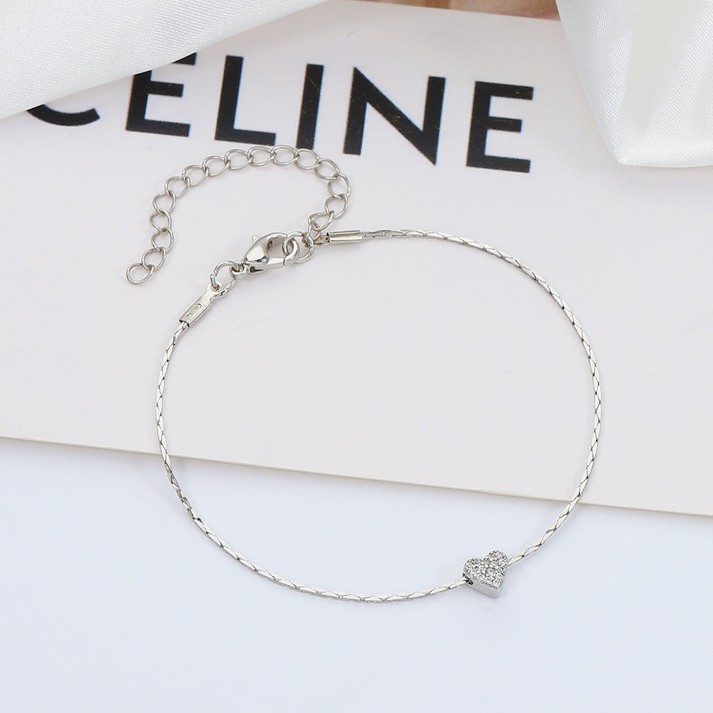 Silver Wire Chain Peach Heart Bracelet