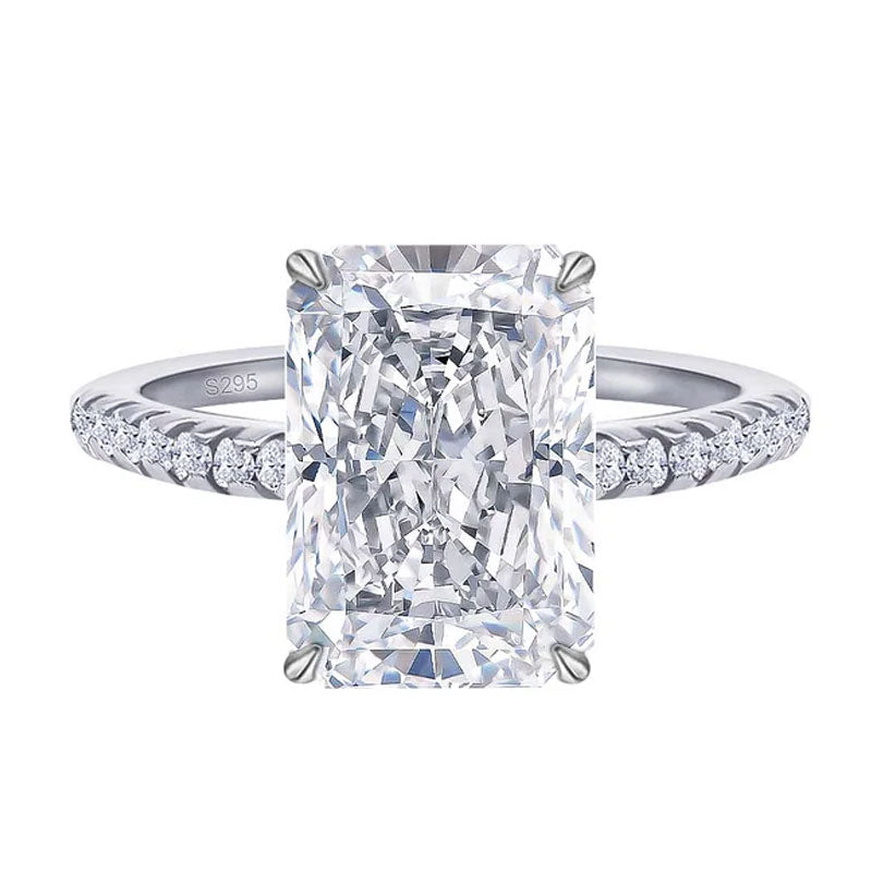 925 Sterling Silver Classic Luxury Rectangle Shiny 5A Transparent Zirconia Ring Ladies Wedding Engagement Jewelry Gift
