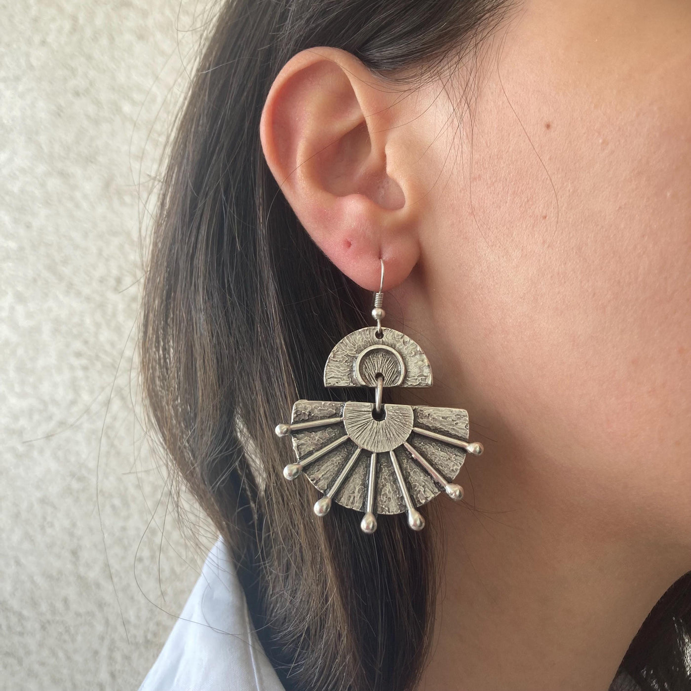 Vintage Boho Anatolian Hammered Ethnic Dangle Gold Antique Silver Earrings