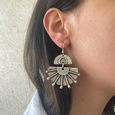 Vintage Boho Anatolian Hammered Ethnic Dangle Gold Antique Silver Earrings