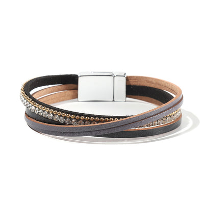 Multi Layer Leather  Magnetic Buckle Bracelet