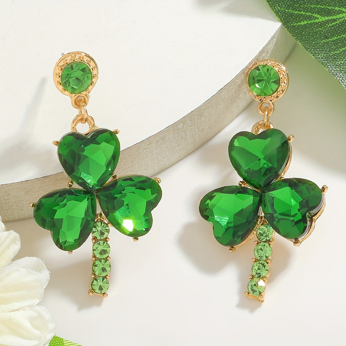 St. Patrick's Day Four-Leaf Clover Dangle Earrings