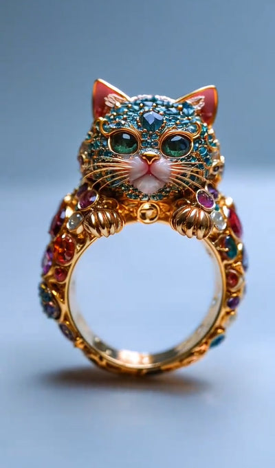 Exquisite Feline - Inspired Gemstone Ring: A Purr - fect Blend of Luxury and Whimsy