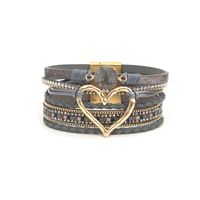 Multi-layer  Heart Leather Bracelet