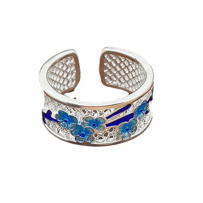 Enamel Hollow Blue Peach Blossom Ring