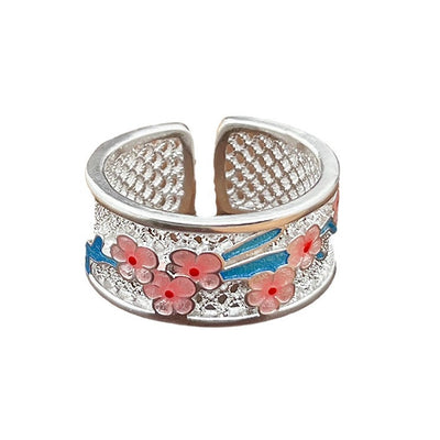 Enamel Hollow Plum Blossom Floral Ring