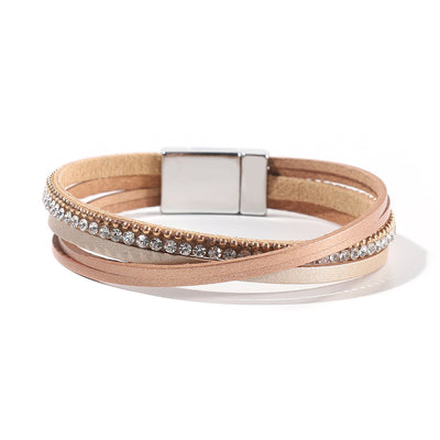 Multi Layer Leather  Magnetic Buckle Bracelet