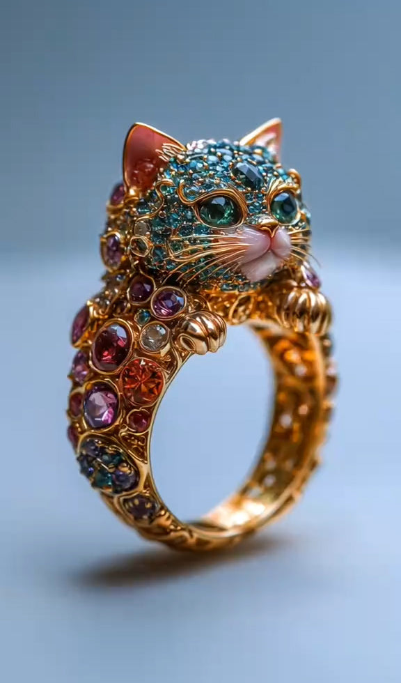 Exquisite Feline - Inspired Gemstone Ring: A Purr - fect Blend of Luxury and Whimsy