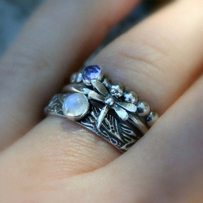 🔥Last Day 49% OFF🎁Dragonfly Inlaid Gemstone Three-piece Stacking Ring