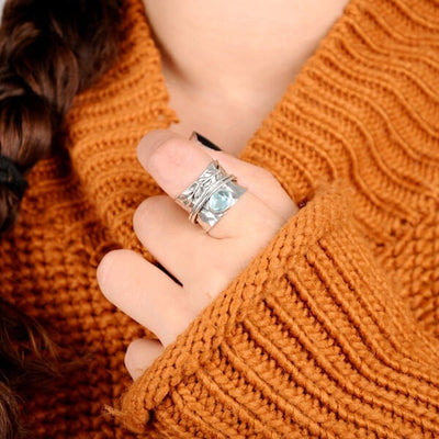 🔥Last Day 49% OFF🎁🍃Aquamarine Leaf Spinner ring🎁 - ''Grow through what you go through''💖