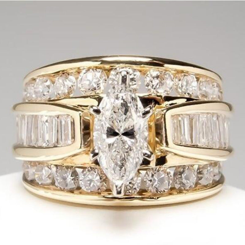 18K Gold Plated Sparkling Half Diamond Engagement Ring