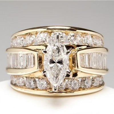 18K Gold Plated Sparkling Half Diamond Engagement Ring