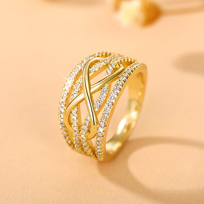 Silver Gold Waved Hollow Design Ring