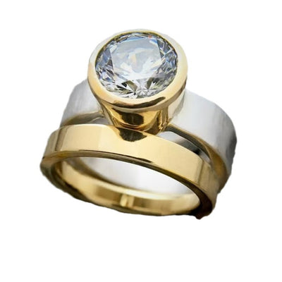 Wide Sided Dual Tone Zircon Inlaid Ring