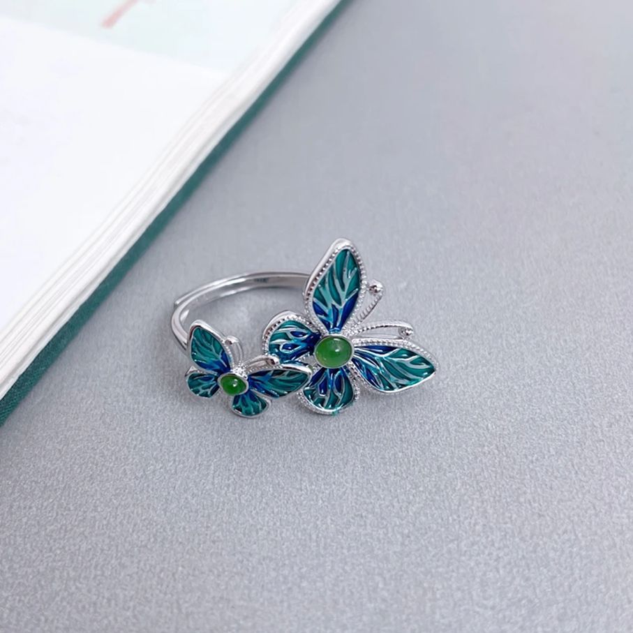 Enamel Craft Double Butterfly Ring