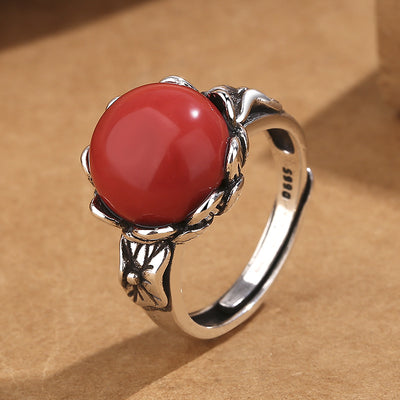 Lotus Red Adjustable Ring For Women