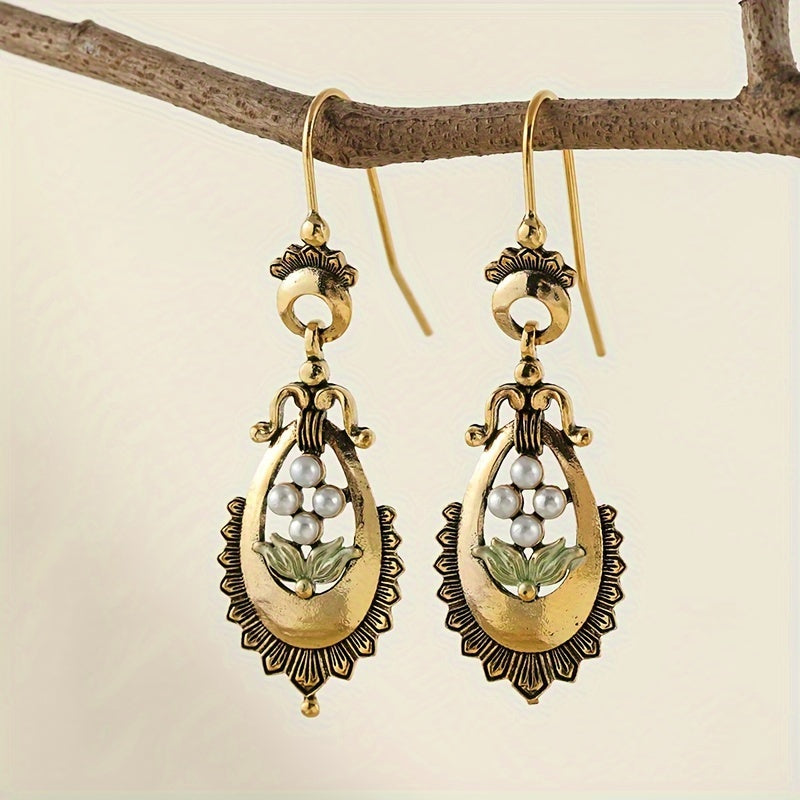 Vintage Water Drop Flower Pearl Earrings