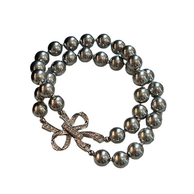 Zircon Bow Gray  Pearl Buckle Bracelet