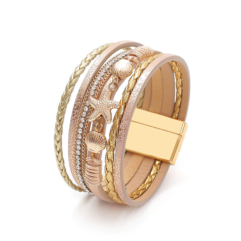 Starfish Shell Leather Bracelet