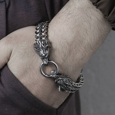 Viking Odin Wolf Sterling Silver Bracelet