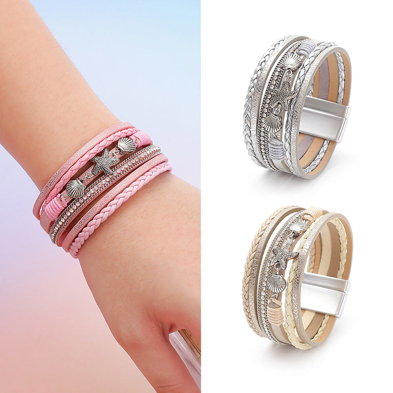 Starfish Shell Leather Bracelet