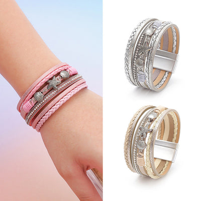 Starfish Shell Leather Bracelet