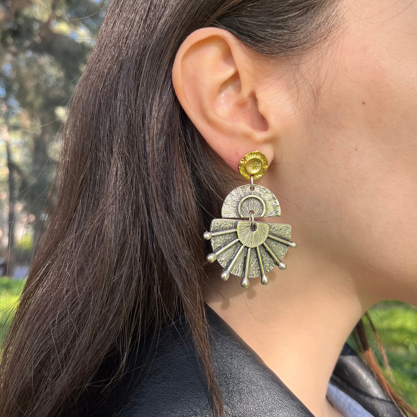 Vintage Boho Anatolian Hammered Ethnic Dangle Gold Antique Silver Earrings