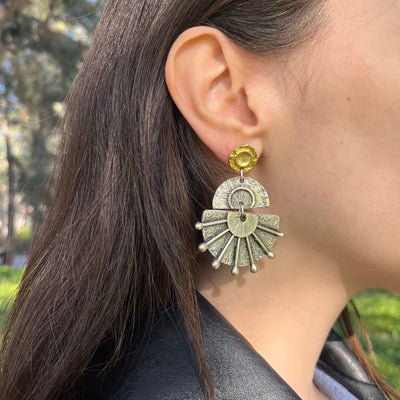 Vintage Boho Anatolian Hammered Ethnic Dangle Gold Antique Silver Earrings