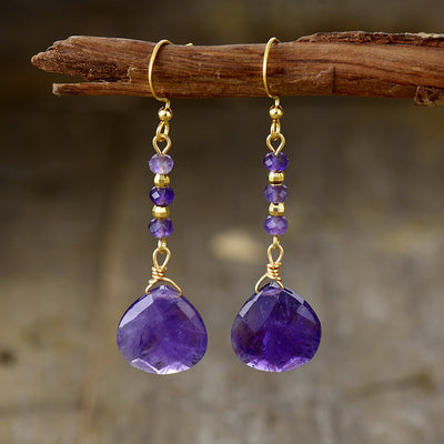 Natural Stone Red Amethyst Water Drop Earrings