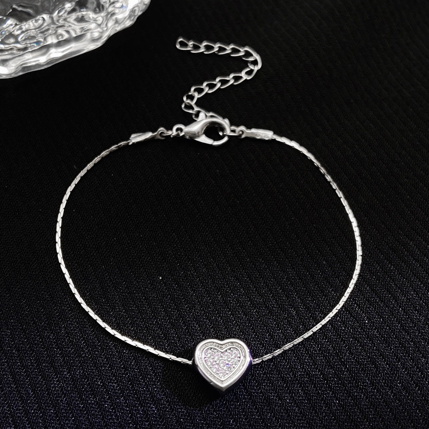 Silver Wire Chain Peach Heart Bracelet