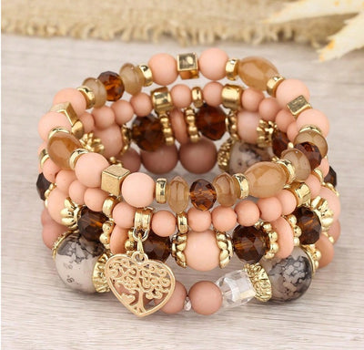 New Bohemian Ethnic Style Crystal Peach Heart Multi Layer Bracelet With Hollow Beads For Women