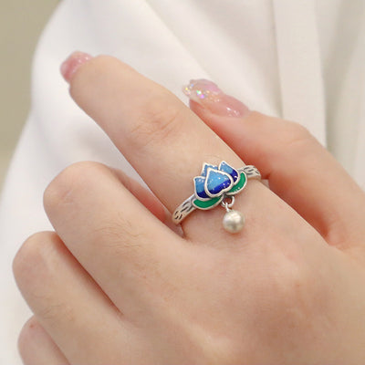 Retro Lotus Cloisonne Opening  Ring