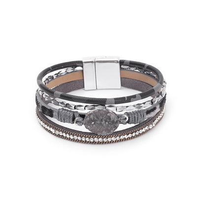 Crystal Studded Bead Magnetic  Bracelet