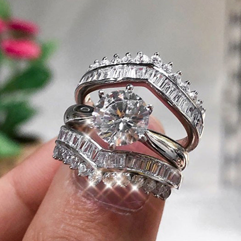 Full Diamond Three Piece Combination Ring